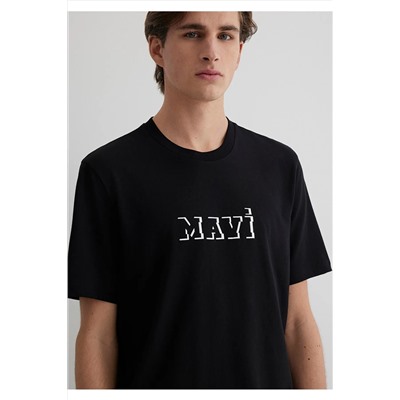 Mavi Baskılı Siyah Tişört Loose Fit / Bol Rahat Kesim 0612686-900