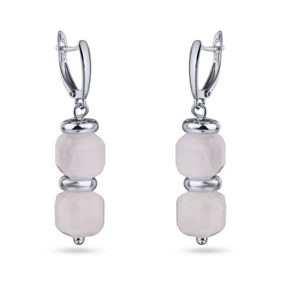 Серьги Селена (розовый кварц 7мм; покрытие родий), Есть комплект