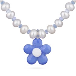 Колье Букет (жемчуг белый, муранское стекло синие; покрытие родий) 42-48см, Есть комплект