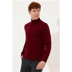 Erkek Bordo Balıkçı Yaka Basic Triko Kazak