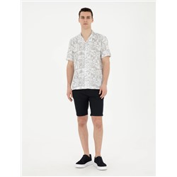 Lacivert Slim Fit Dokuma Şort