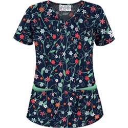 UA Flower Patch Navy Scrub Top