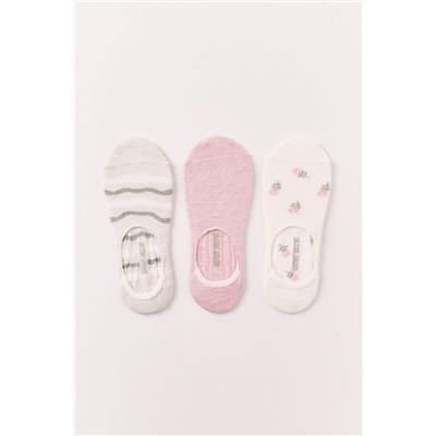 Pack 3 calcetines slip estampados rosas y beige