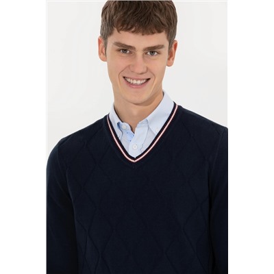 Erkek Lacivert V - Yaka Triko Kazak