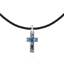 Колье-чокер Квадро (кристаллы SW джинс, аквамарин; родий) 38-45см, Есть комплект