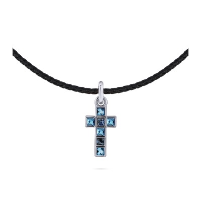 Колье-чокер Квадро (кристаллы SW джинс, аквамарин; родий) 38-45см, Есть комплект