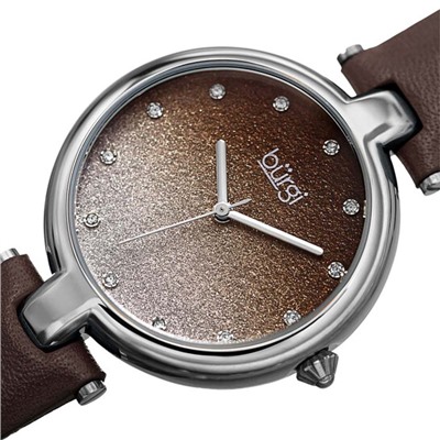 Burgi  Ladies Glitter Ombre Swarovski Crystal Dial Genuine Leather Strap Watch
