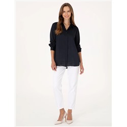 Lacivert Comfort Fit Saten Uzun Kollu Gömlek