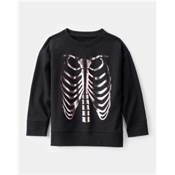 Boys Metallic Skeleton Long-Sleeve Graphic Tee - Black