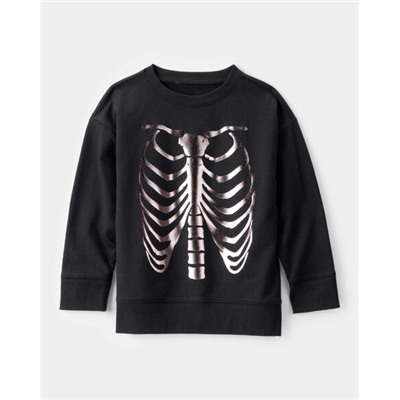 Boys Metallic Skeleton Long-Sleeve Graphic Tee - Black