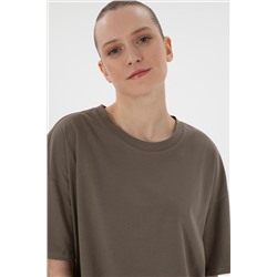 Kadın Vizon Oversize Bisiklet Yaka Tişört