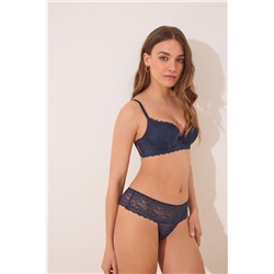 Braga ancha brasileña encaje azul oscuro