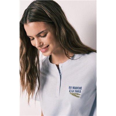 Camiseta manga corta 100% algodón azul