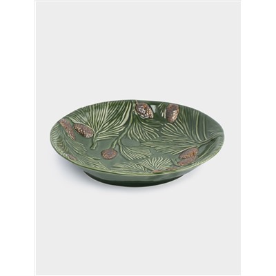Блюдо глубокое, 26х5 см, керамика D, зеленое, Шишки на еловой ветке, Fir branch