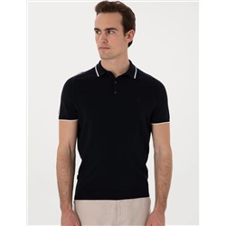 Lacivert Slim Fit Düğmeli Polo Yaka Triko Tişört