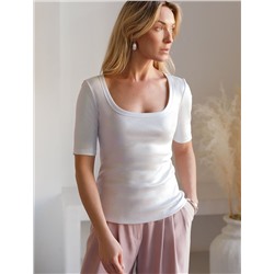 Футболка облегающая из хлопка в рубчик с U вырезом и матовым покрытием металлик