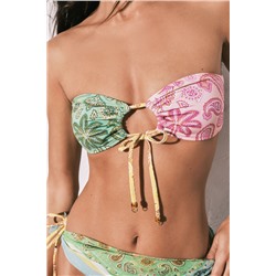 Top bikini bandeau estampado multicolor