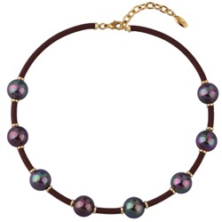Колье Гевея (Майорка 16мм бургунди хамелеон, каучук шоколад; золото) 42-47см, Есть комплект