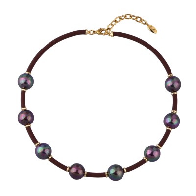 Колье Гевея (Майорка 16мм бургунди хамелеон, каучук шоколад; золото) 42-47см, Есть комплект