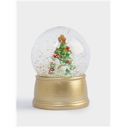 Снежный шар, 7 см, с подсветкой, стекло/полирезин, золотистый, Ель с подарками, New year