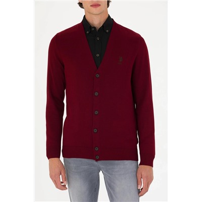 Erkek Bordo Basic Triko Hırka