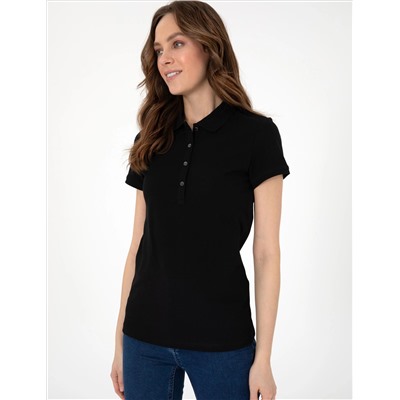 Siyah Regular Fit Pamuklu Polo Yaka Basic Tişört