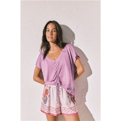 Camiseta corta viscosa lino lila