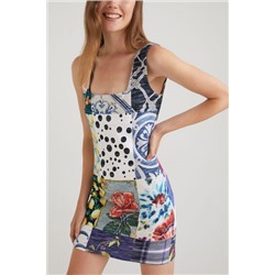 Vestido slim patch escote cuadrado