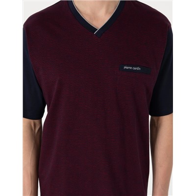 Bordo Kısakol 3'lü Jakarlı Pijama Takımı