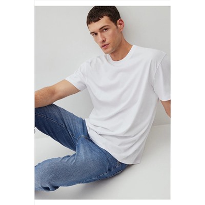 Mavi Beyaz Basic Tişört Loose Fit / Bol Rahat Kesim 066249-620