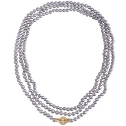 Колье (жемчуг серо-голубой 7-8мм, фианит; покрытие золото) 200см, Есть комплект