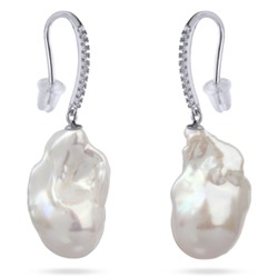 Серьги Барокко (жемчуг белый 27мм, фианит; покрытие родий), Есть комплект