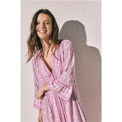 Camisola larga estampado flores cenefa