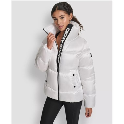 DKNY Women's Quilted Puffer Interior Placket Logo Jacket