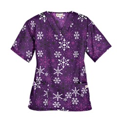 UA Sassy Snowflakes Eggplant Print Scrub Top
