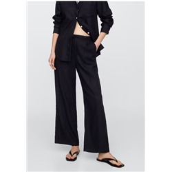Mid Rise Linen-Blend Pull-On Wide-Leg Pants