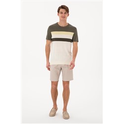 Erkek Slim Fit Bisiklet Yaka Haki Tişört