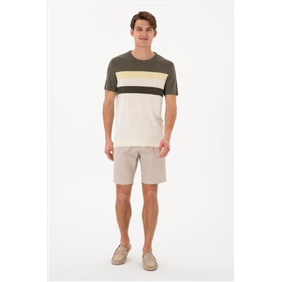 Erkek Slim Fit Bisiklet Yaka Haki Tişört