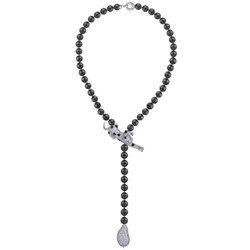 Колье Леопард (Майорка темно-серая 10мм, фианит; покрытие родий) 55см, Есть комплект