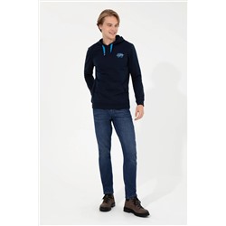 Erkek Lacivert Kapüşonlu Basic Sweatshirt