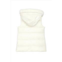 Kız Çocuk Krem Kapüşonlu Yelek