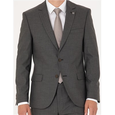 Kahverengi Çizgili Ex.Slim Fit Takım Elbise