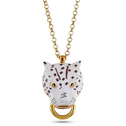Кулон Леопард (эмаль матовая белая, кристаллы SW черные; золото) 80см, Есть комплект