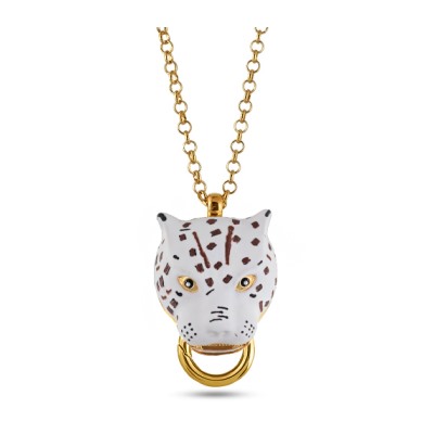 Кулон Леопард (эмаль матовая белая, кристаллы SW черные; золото) 80см, Есть комплект