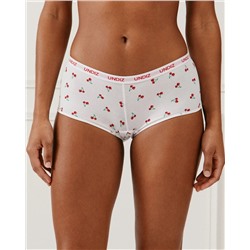 Short de algodón con cerezas estampadas sobre fondo blanco