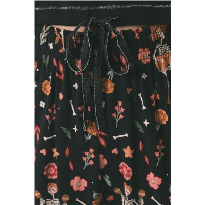 Pijama largo 100% algodón "Día de muertos" negro