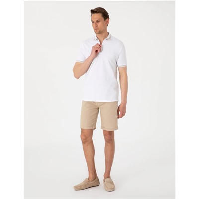 Bej Slim Fit Beli Lastikli Bağcıklı Dokuma Şort