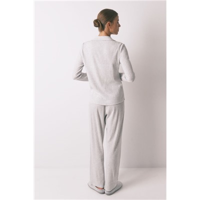 Pijama largo algodón canalé gris