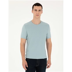 Açık Mavi Slim Fit Bisiklet Yaka Triko Tişört
