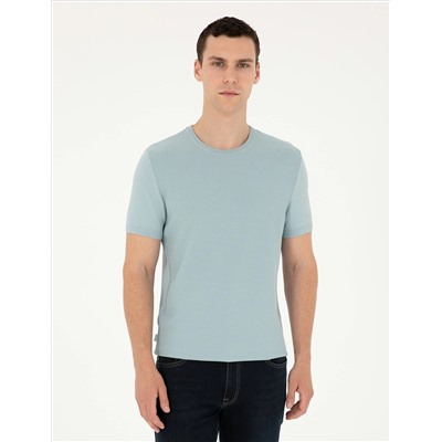 Açık Mavi Slim Fit Bisiklet Yaka Triko Tişört